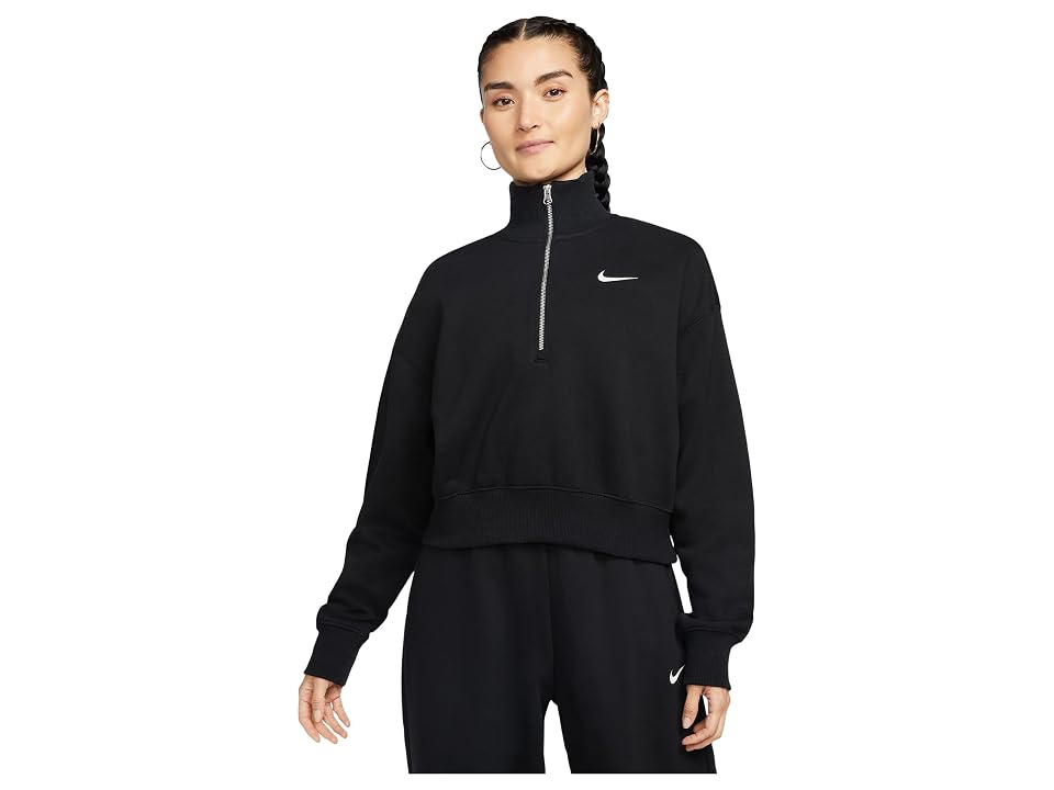 Nike Sportswear Phoenix Fleece 1/4-zip Cropped Sweatshirt Women's Sweatshirt Black/Sail : LG (US 12-14), Cotton/Polyester