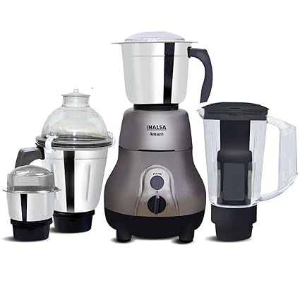 Inalsa Amaze Mixer Grinder Mixer Grinder, 780W, 3 Stainless Steel Jars & 1 Blender Jar with Fruit Filter (Grey)