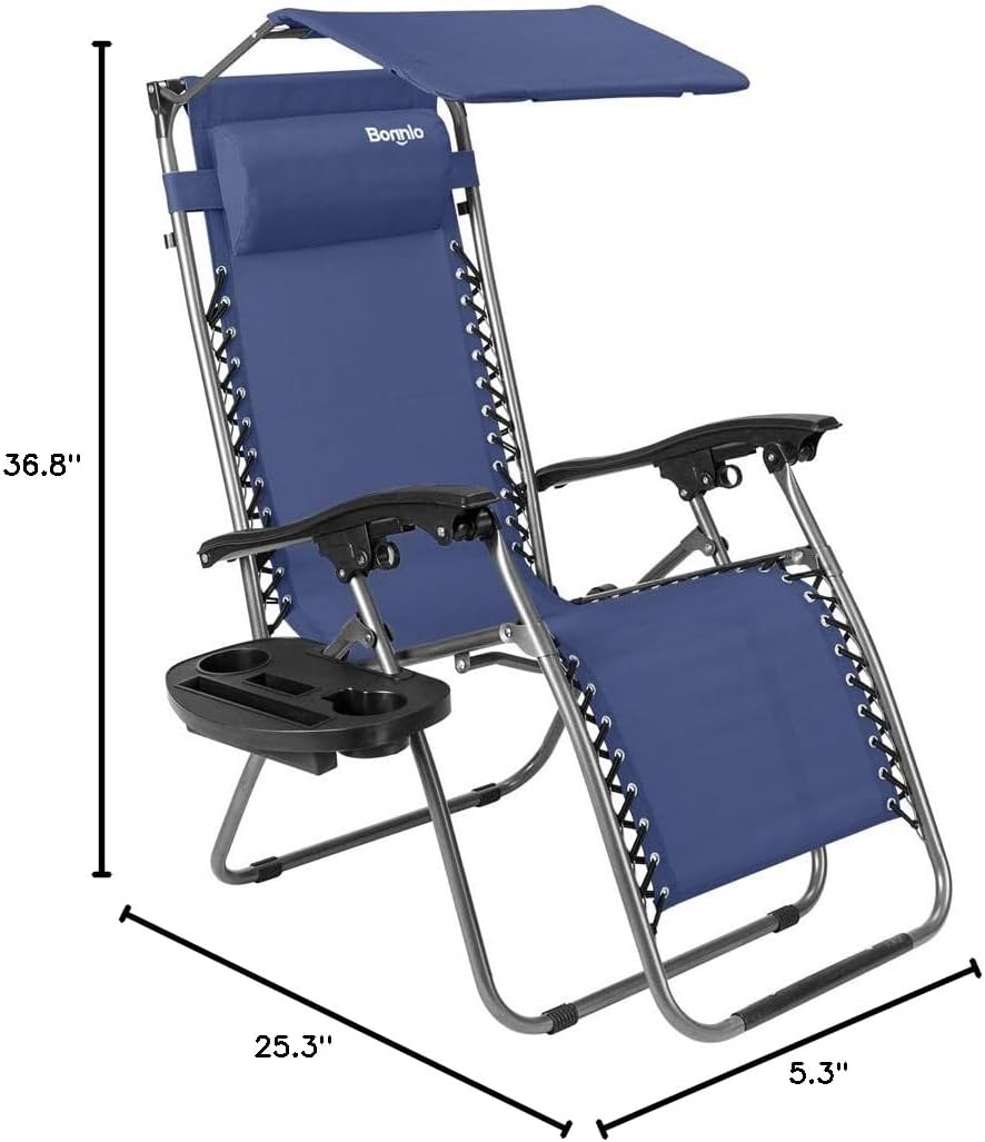 Bonnlo Zero Gravity Chair with Canopy Patio Sunshade Lounge Chair, Adjustable Folding Shade Reclining Chairs with Cup Holder and Headrest for Beach Garden (Blue) (Blue, 1P)