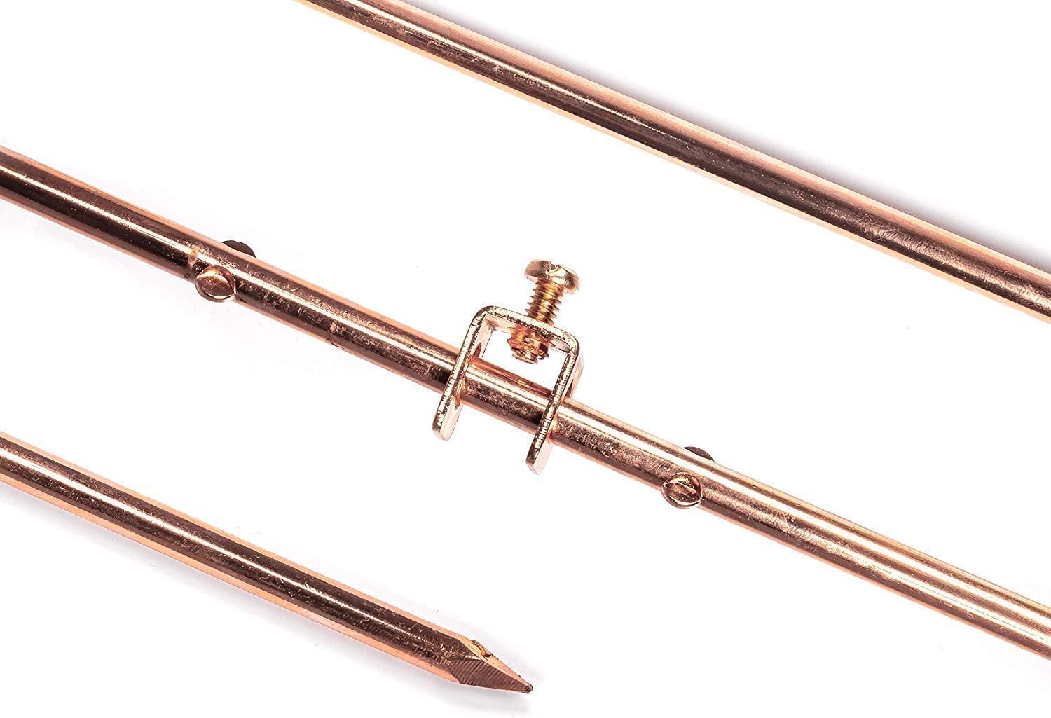 THE CIMPLE CO 4 FT Grounding Rods with Clamps - Copper Ground Rods for Electric Fence, Antenna, Satellite Dish, House, and Generator Earthing - 3/8 Inch Diameter, 4 Feet (1.2 Meters), 4 Pack