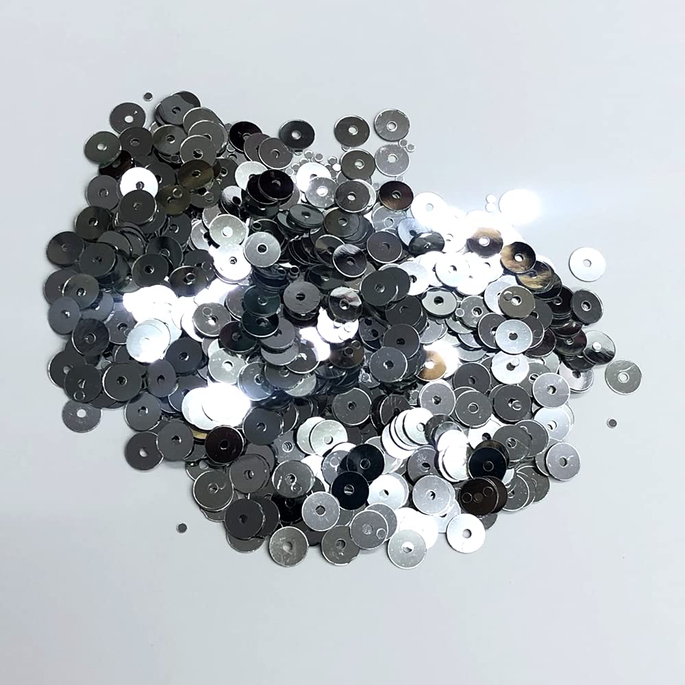 100 Gram- 5mm Flat Loose Craft Sequins or Spangles for Wedding Decoration, Designs for bags or shoes & DIY Arts Craft Silver Color