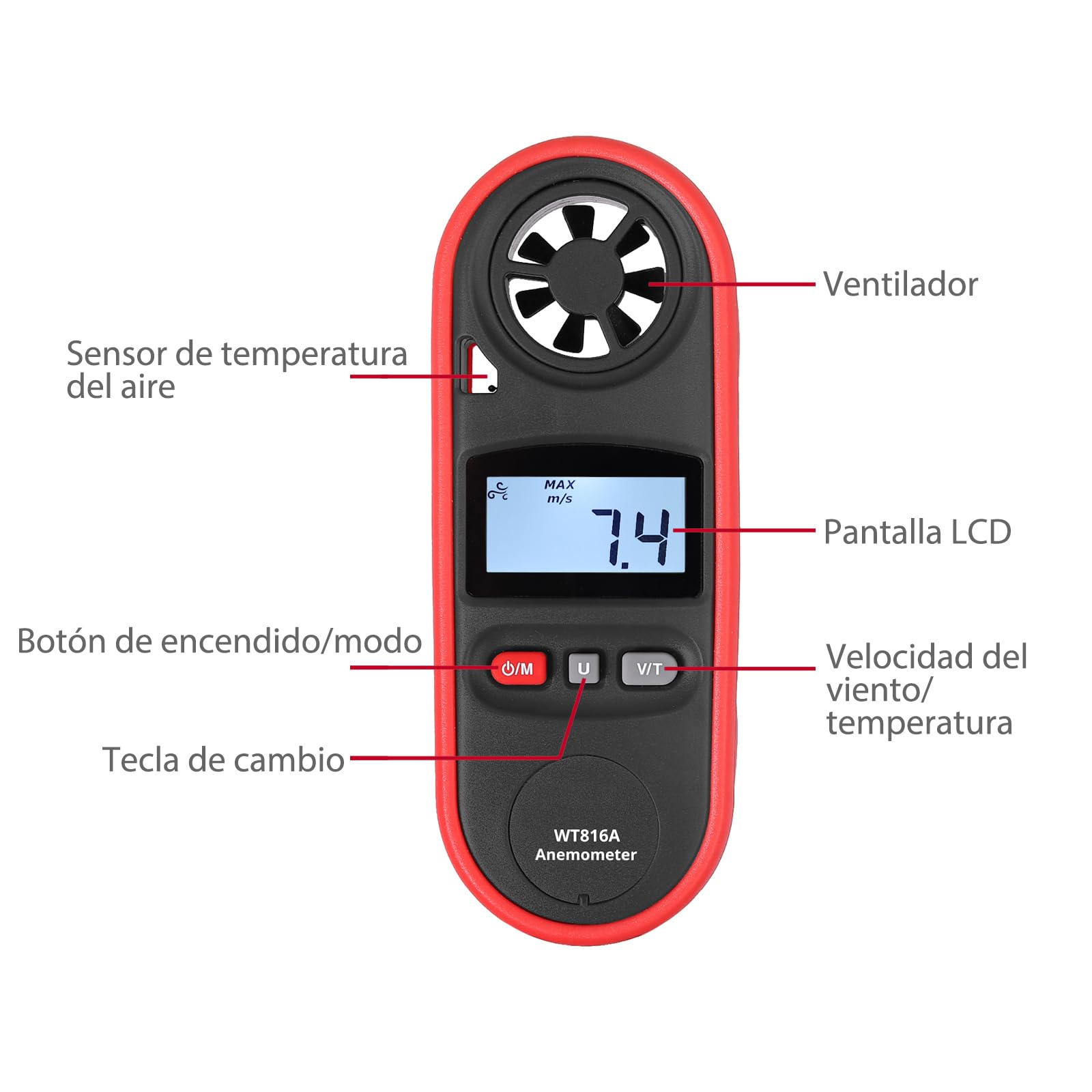 JUSTOOL Anémomètre Numérique 3 Vitesse du Vent 6 Unités Vitesse Vent Portable Étanche Anémomètre avec Écran LCD pour Sports de Plein Air, Inspection Météorologique, Voile, Pêche