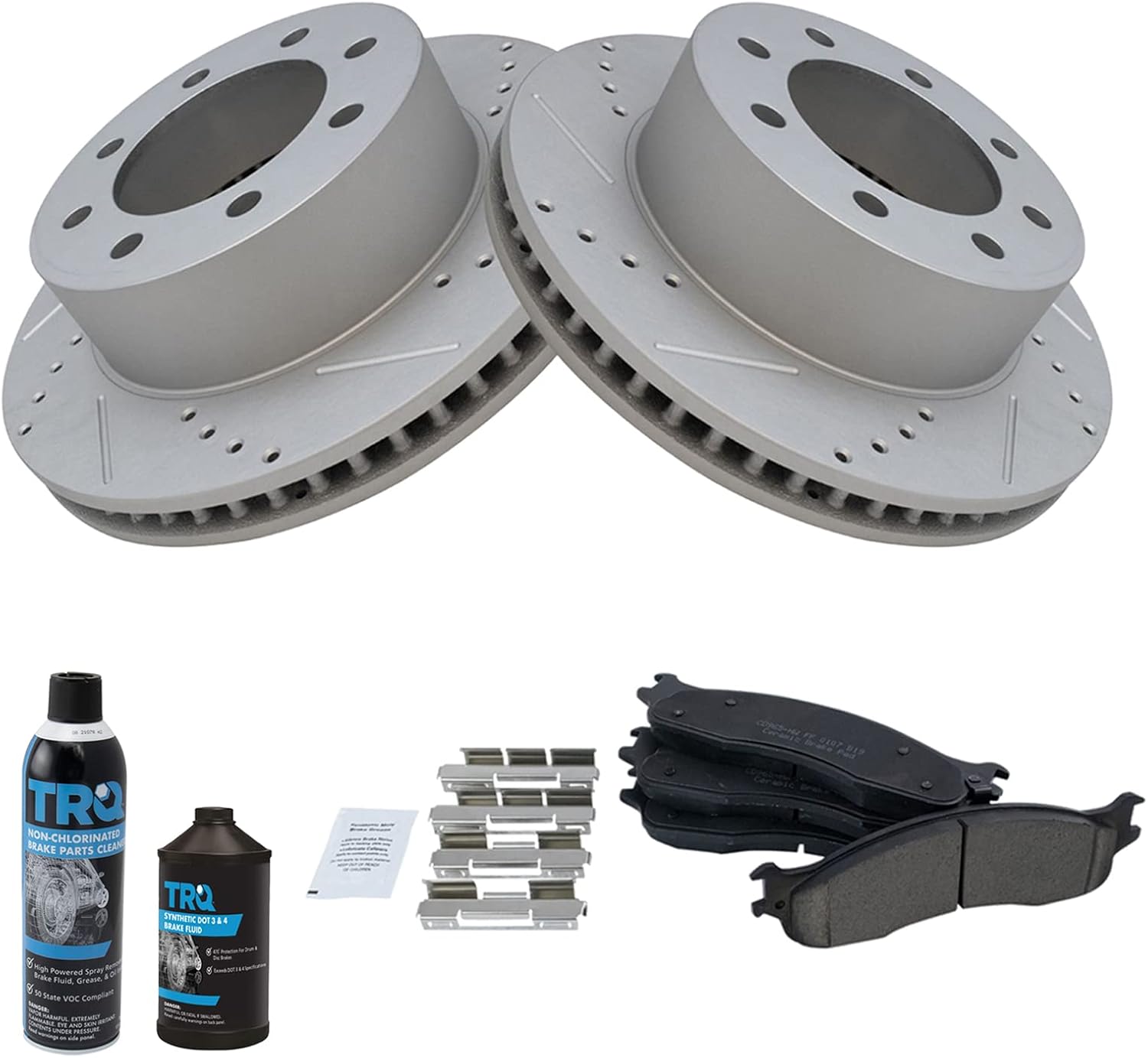 TRQ Front Performance Brake Pad & Rotor Kit Brake Chemical Kit Brake Pads Brake Rotors Set Ceramic Premium G-Coated Compatible with 2006-2008 Dodge Ram 1500 2003-2008 Ram 2500 Ram 3500