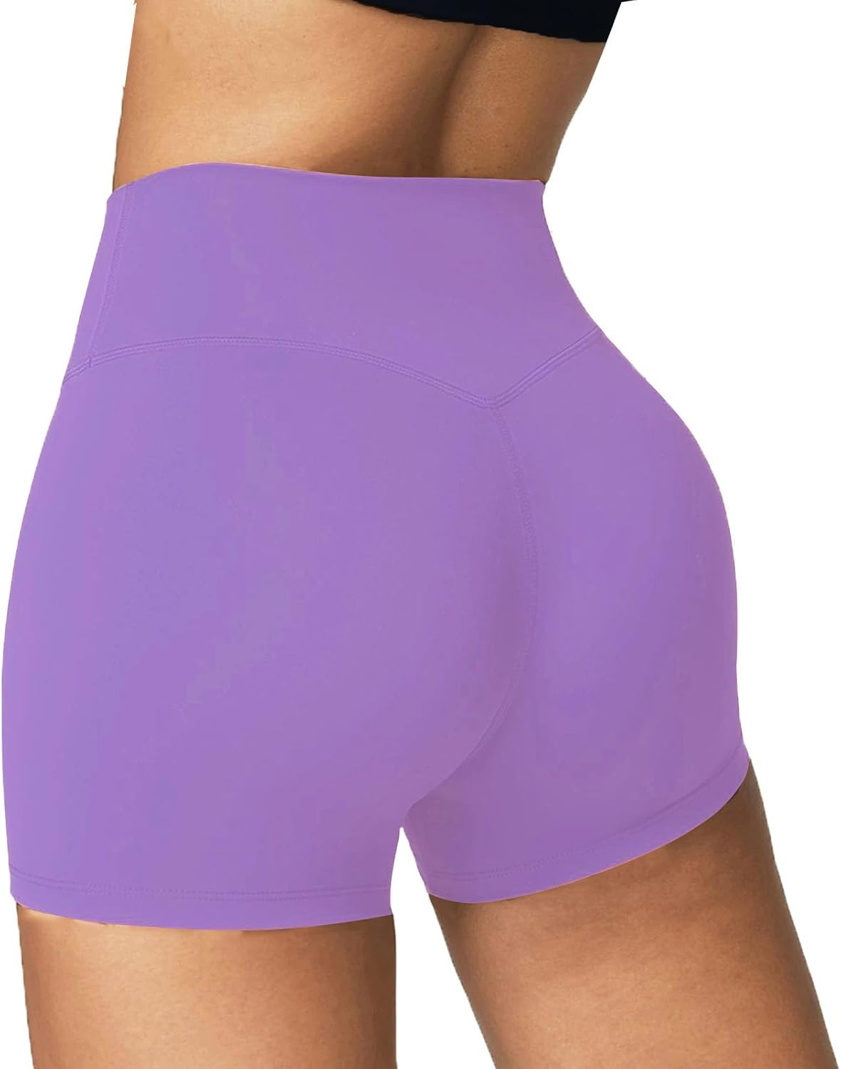 High Waisted Biker Shorts for Women-5" Tummy Control Fitness Athletic Workout Running Yoga Gym Shorts Purple