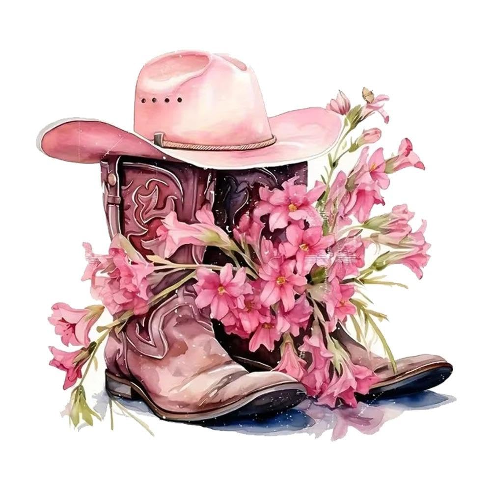 Pink Cowboy Boots and Hat Decal Waterproof Car Sticker Exterior Decorative Accessories(15cm)