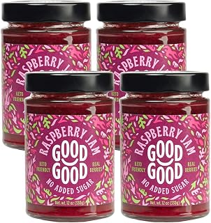 GOOD GOOD Raspberry Jam - No Added Sugar - Low Calorie - Gluten Free and Vegan - Diabetic and Keto Friendly - 12oz / 330g (Pack of 4)