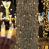 VIHOSE 1 Pcs Outdoor Trunk Lights 2 x 8 ft Mini Warm White Bulbs Net Christmas Tree Wrap String Lights Brown Wire Waterproof for Medium Trees Xmas Outside Decorations