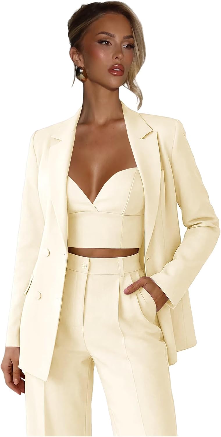 3 Piece Suits for Women Business Casual Womens Suit Sexy Double Breasted Blazer Vest Pants Suits for Work Office