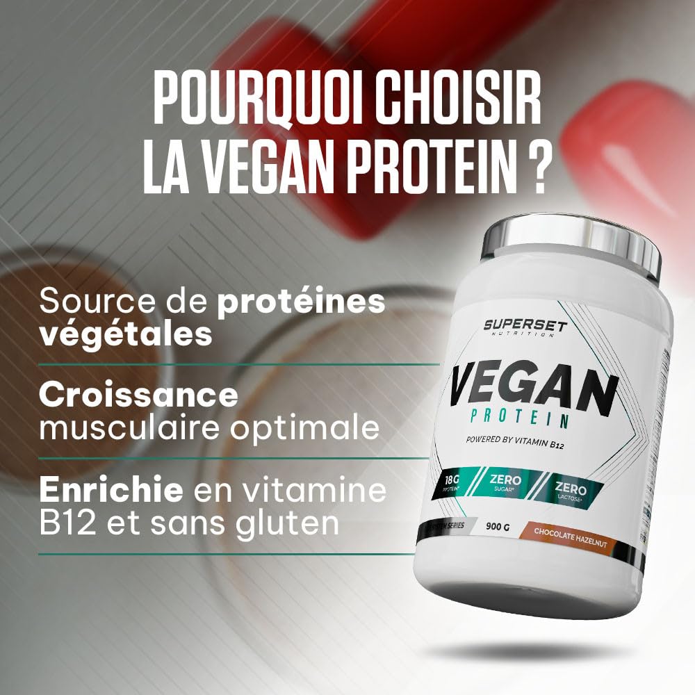 Superset Nutrition - 100% Vegan Protein (900g) - Mix de protéines végétales - A base de Pois, Riz, Coco et Citrouille + Vitamine B12 - La meilleure alternative à la whey classique - Amande et Vanille