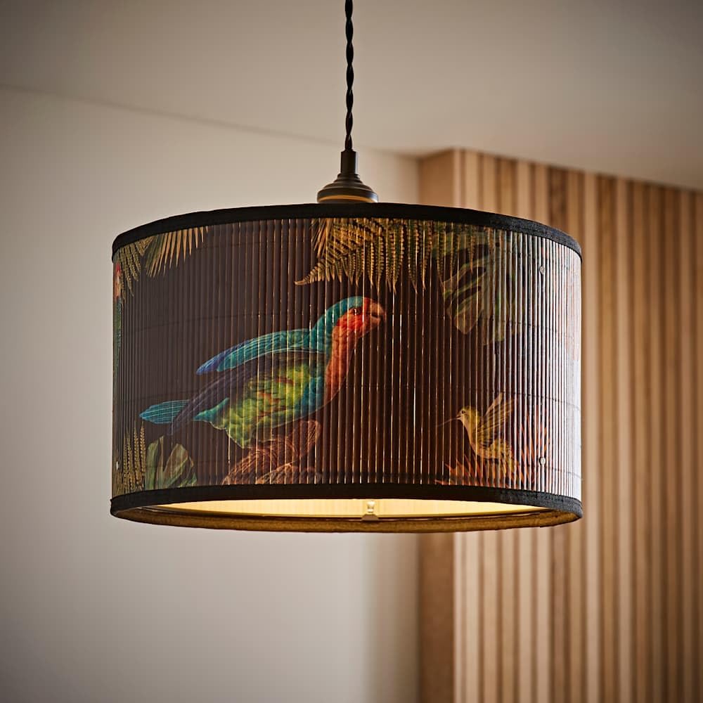 Valuelights Unisex Natural Daintree Bamboo Dark Jungle Drum Easy Fit Light Lamp Shade With Bulb In Medium