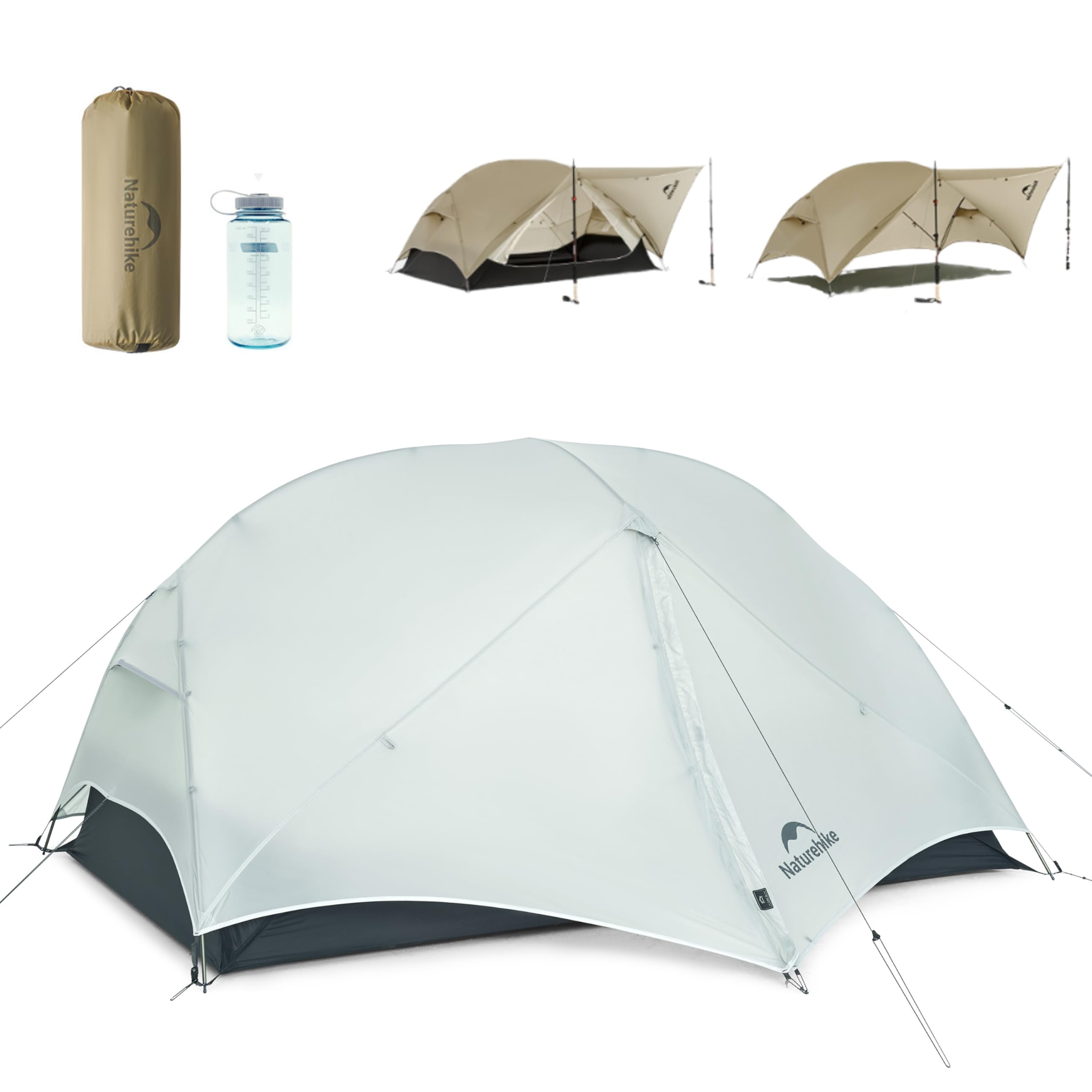 Naturehike Mongar UL Tent [2025 Upgrade] 1.5kg/3.3lb Ultralight Tents,1/2 Person Backpacking Tent,4 Modes of use, Waterproof,Hiking Tents for Camping with Front Porch,Easy Set up (Grey, 2 Person)