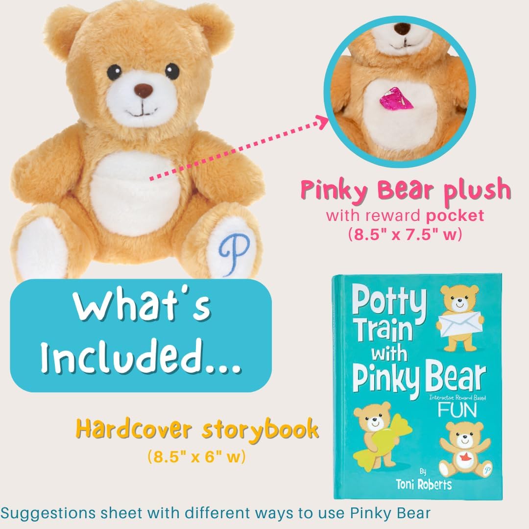 Potty Train with Pinky Bear, Reward Based Potty Training Bear w/Prize Pocket/Pouch & Childrens Board Book, Learning Tool for Toddlers, Boys & Girls - Teaching Potty Chair Fun & Awareness Ages 2-3+