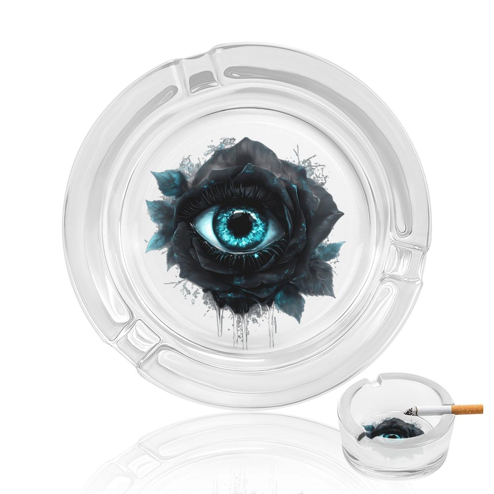 Evil Black Rose Eye Ashtray Portable Round Glass Outdoor Ash Tray for Home Office Garden Pub