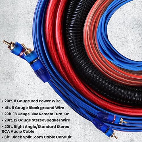 Pyle Car Audio Wiring Kit - 20Ft 8 Gauge Power Wire 1000 Watt Amplifier Hookup For Battery Head Unit & Stereo Speaker Installation Sound System - Marine Grade Cable Wired & Gold Plated Fuse Plmrakt8 #TOP1