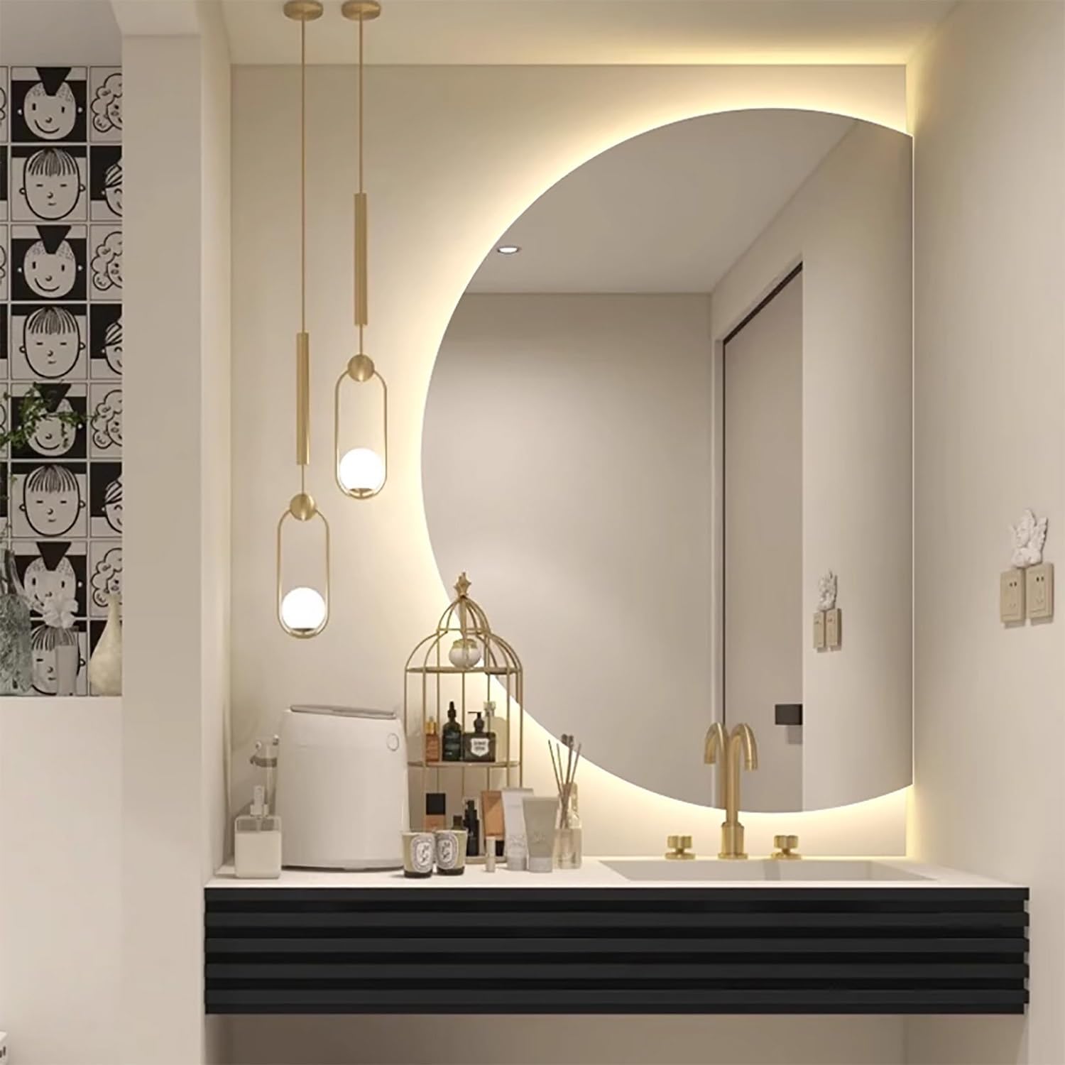 FGXHHS Semicircle Dressing Mirror with Anti-Fog and Backlit Features for Modern Bathroom Vanity