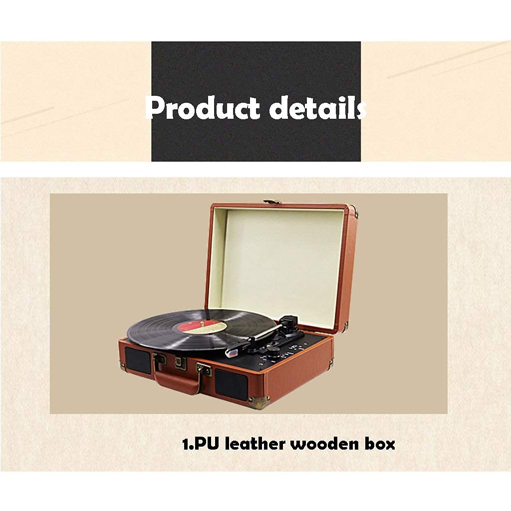 Tocadiscos para tocadiscos de vinilo, fonógrafo portátil inalámbrico con altavoces integrados, diseño de maleta, tocadiscos USB de 3 velocidades accionado por correa