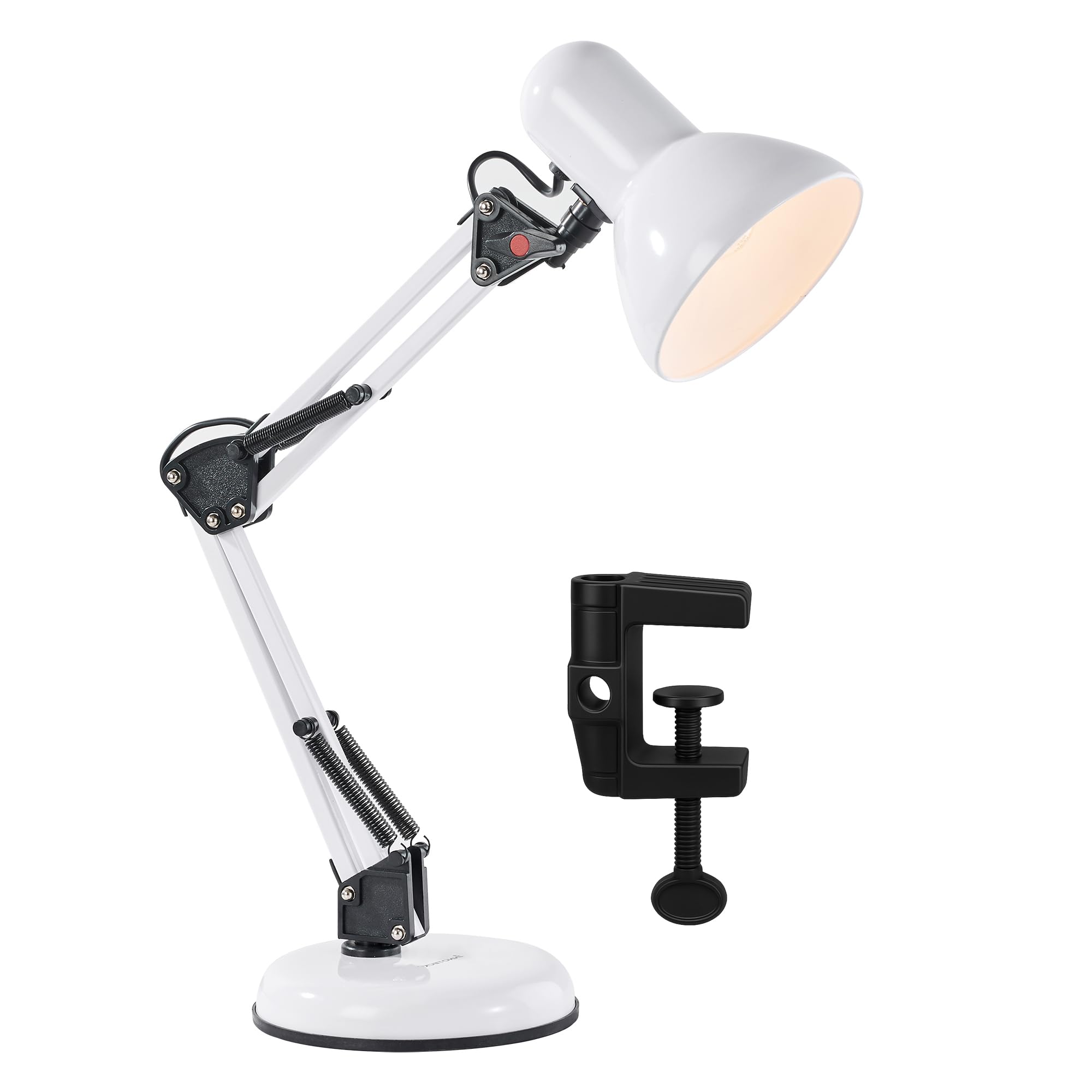 Innoteck White Swing Arm Desk Lamp With Stable Base & Flexible Extendable Swivel Metal Arm, E27 Bulb Socket, Max 25W, Durable Architect-Style Office, Study & Bedside Lamp –