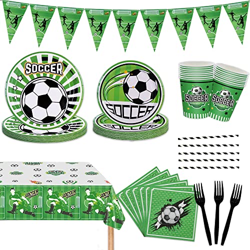 Oigco 2022 Soccer Theme Party Supplies For Kids, Football Scored The Goal Party Props Favor Table Decorations, Banner Paper Plates Napkins Cups Tablecloth Tableware Sports Set For 24 Guests #TOP2