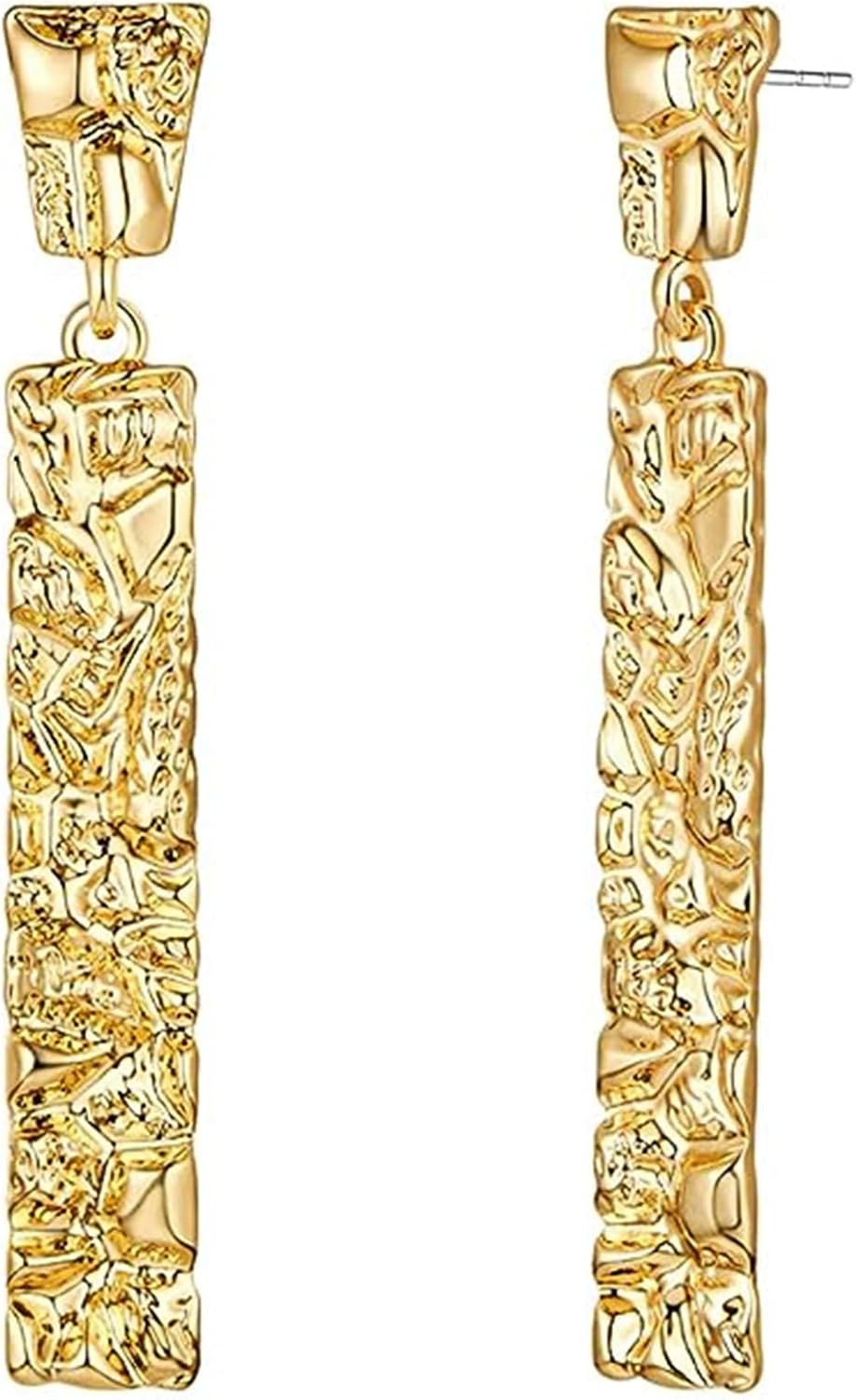 Chunky Gold Earrings Gold Hammered Statement 14k Gold Plated Lightweight Dangle Earrings Disc Drop Geometric Hypoallergenic Earrings for Women - Image 2