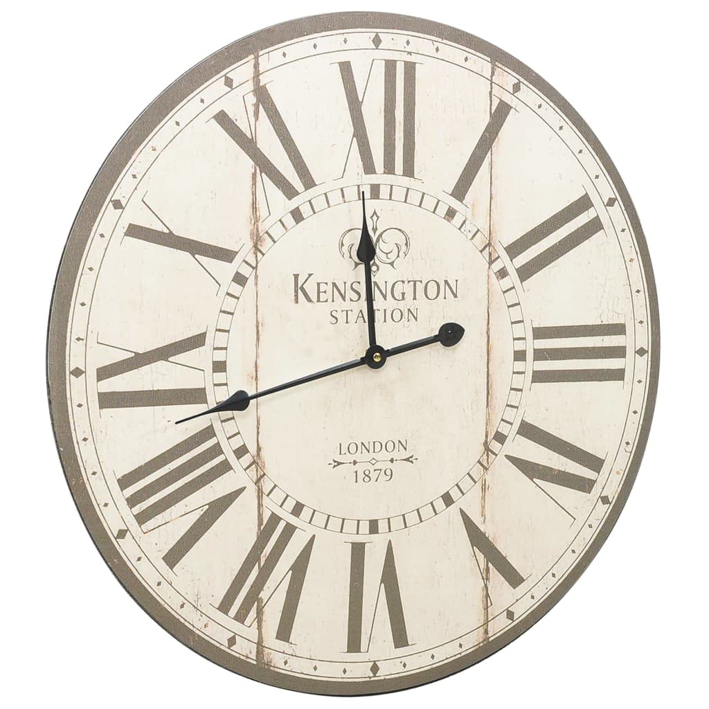 Reloj de pared vintage de Londres de 60 cm de diámetro con marco de madera de densidad media, esfera analógica, funciona con pilas, movimiento de cuarzo silencioso, diseño retro para salón