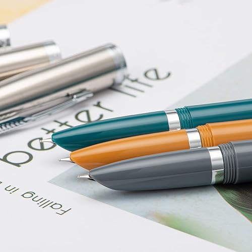 Miniatura 5 de 3 Jinhao 86 - Juego de pluma estilográfica (resina azul malaquita, caqui y gris) con punta extrafina con convertidor de tinta recargable