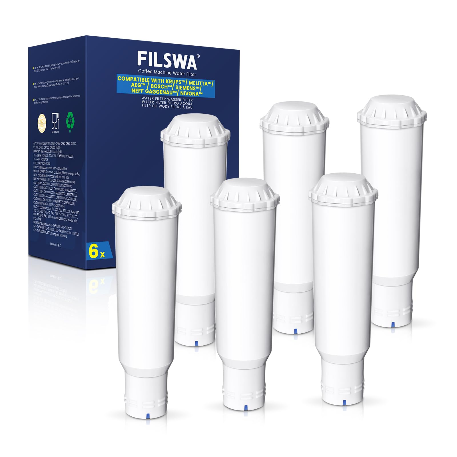 Lot De 6 Filtres à Eau Pour Machine à Café - Compatible Krups, Siemens, Bosch, AEG, Gaggenau, Nivona