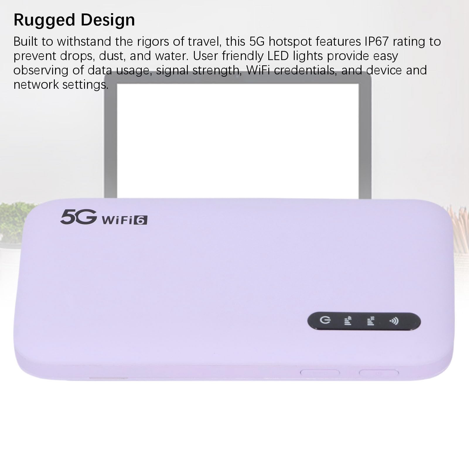 5G Mobilny Hotspot WiFi 6 Router Podróżny z baterią 6100mAh i Gniazdem Nano SIM Obsługa 16 urządzeń 2,77 Gb/s Prędkość IP67 Fioletowy