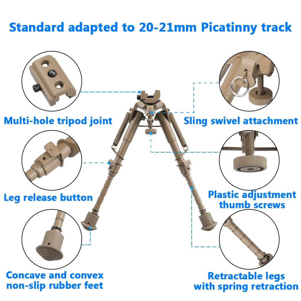 Bipied Tactique avec Adaptateur Picatinny, 6 À 9 Pouces Bipieds De Chasse Légers en Alliage D'aluminium