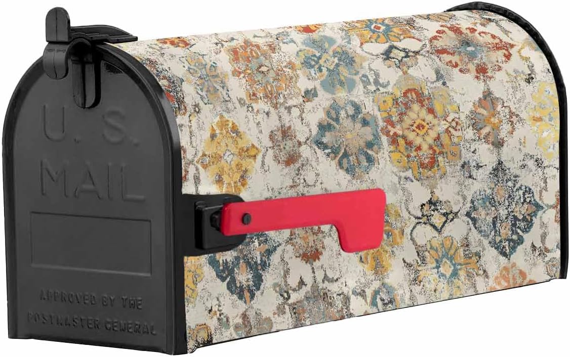 Farmhouse Morocco Mailbox Covers Magnetic Standard Size, Boho Abstract Shabby Texture Art Decorative Post Letter Numbers Box Wrap Decoration Covers Large Accessories for Garden Yard Outdoor Décor