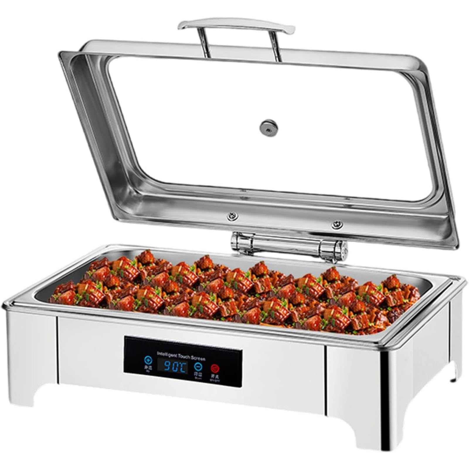 Set da Buffet con Scaldavivande Elettrico Professionale, Scaldavivande in Acciaio Inox con Temperatura Regolabile, Coperchio in Vetro (Grid)