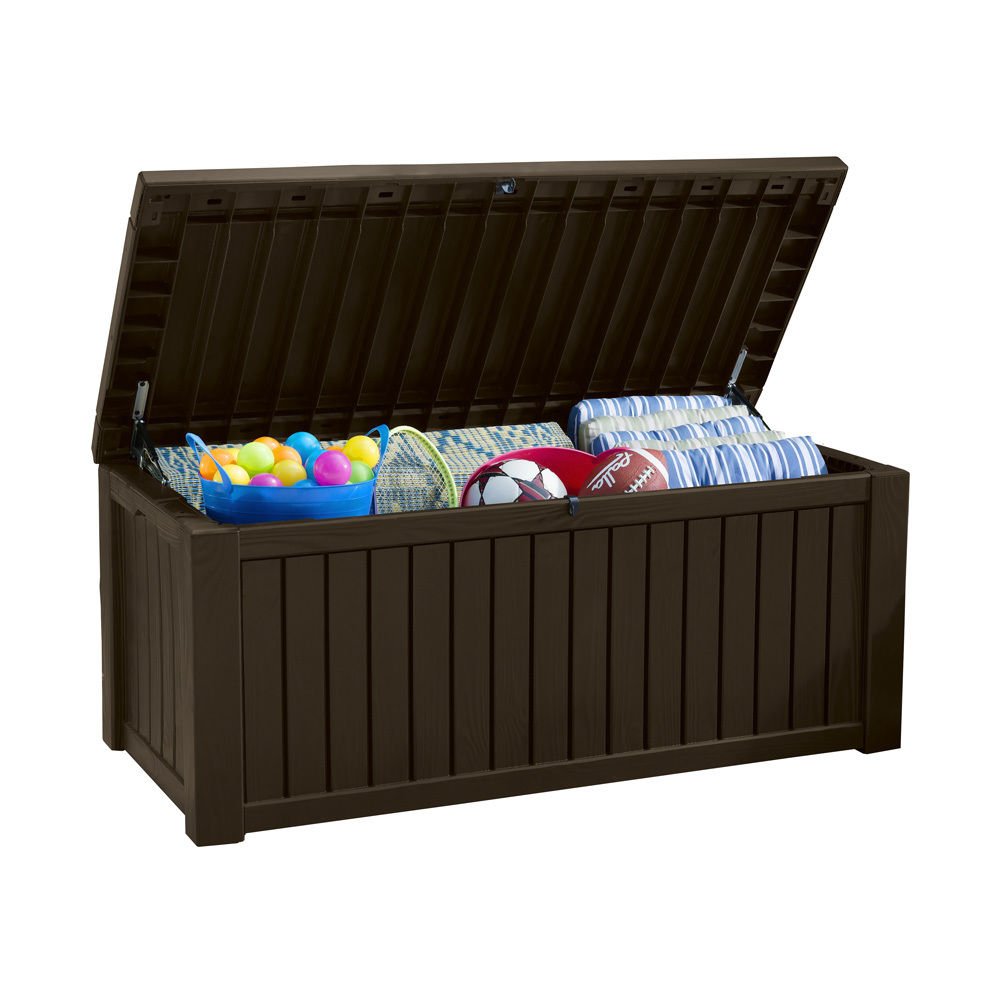 Koll Living Cushion Box 570 Litres 100% Waterproof with Ventilation so No Bad Odour/Mould Modern Wood Look Lid Maximum Load 250 kg (2 People) (Brown)