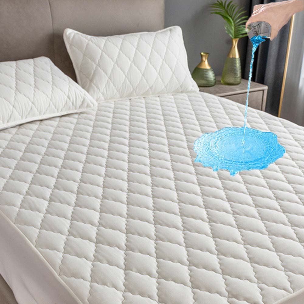 JZS Waterproof Mattress Protector Hypoallergenic Breathable Noiseless Soft Mattress Cover with Deep Pocket(200x200cm)