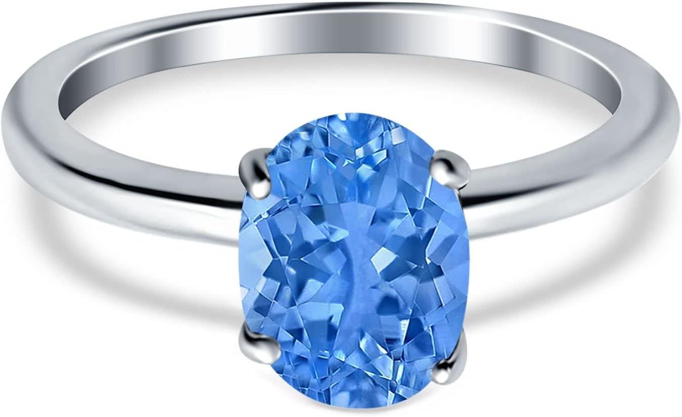 Blue Apple Co. Oval Cut Cathedral Solitaire Wedding Engagement Ring Simulated Cubic Zirconia 925 Sterling Silver