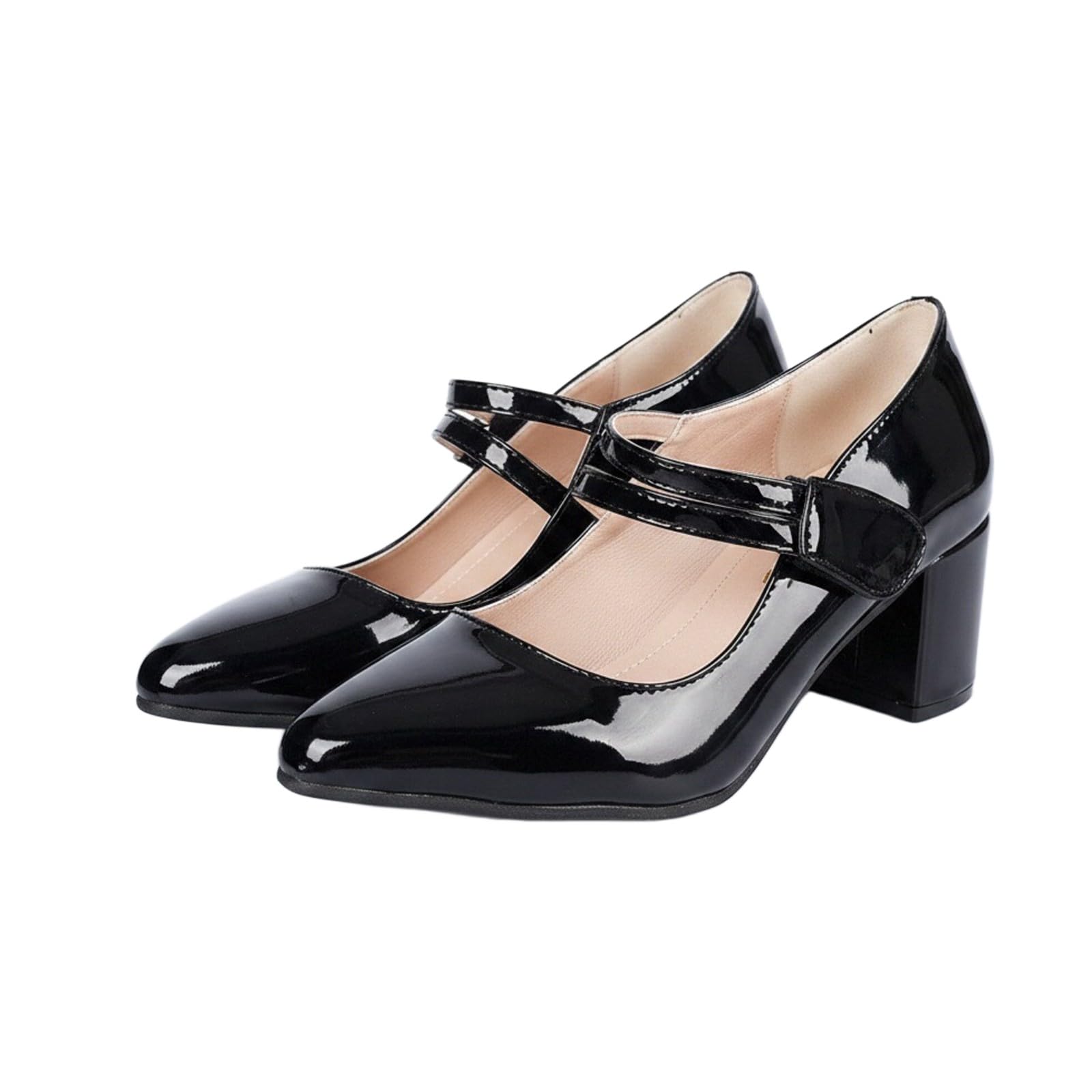 Scarpe Mary Jane da donna con tacco a blocco, in pelle verniciata | Eleganti scarpe con tacco a punta, comode scarpe da sposa, vintage, scarpe alte leggere, per matrimoni e feste