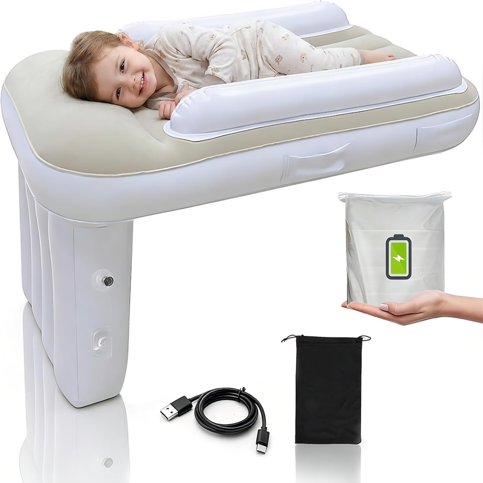 Lit d'avion autogonflant pour tout-petits, lit de voyage gonflable électrique pour enfants, extension de siège d'avion portable, lit de bébé, lit gonflable pour siège de vol, voiture, train
