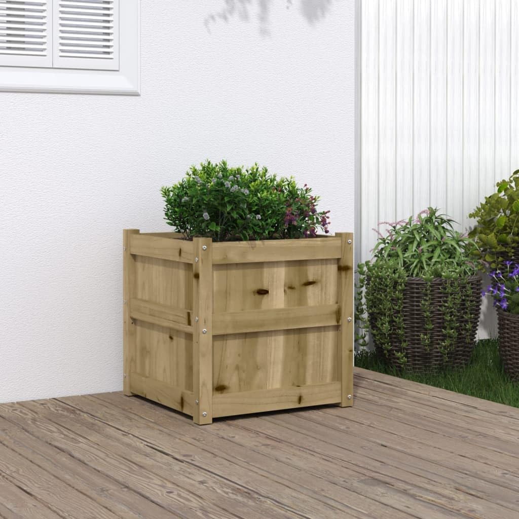Jardinière Bois De Pin Imprégné 31x31x31 Cm - Bac à Fleurs Surélevé - Jardin, Balcon, Terrasse
