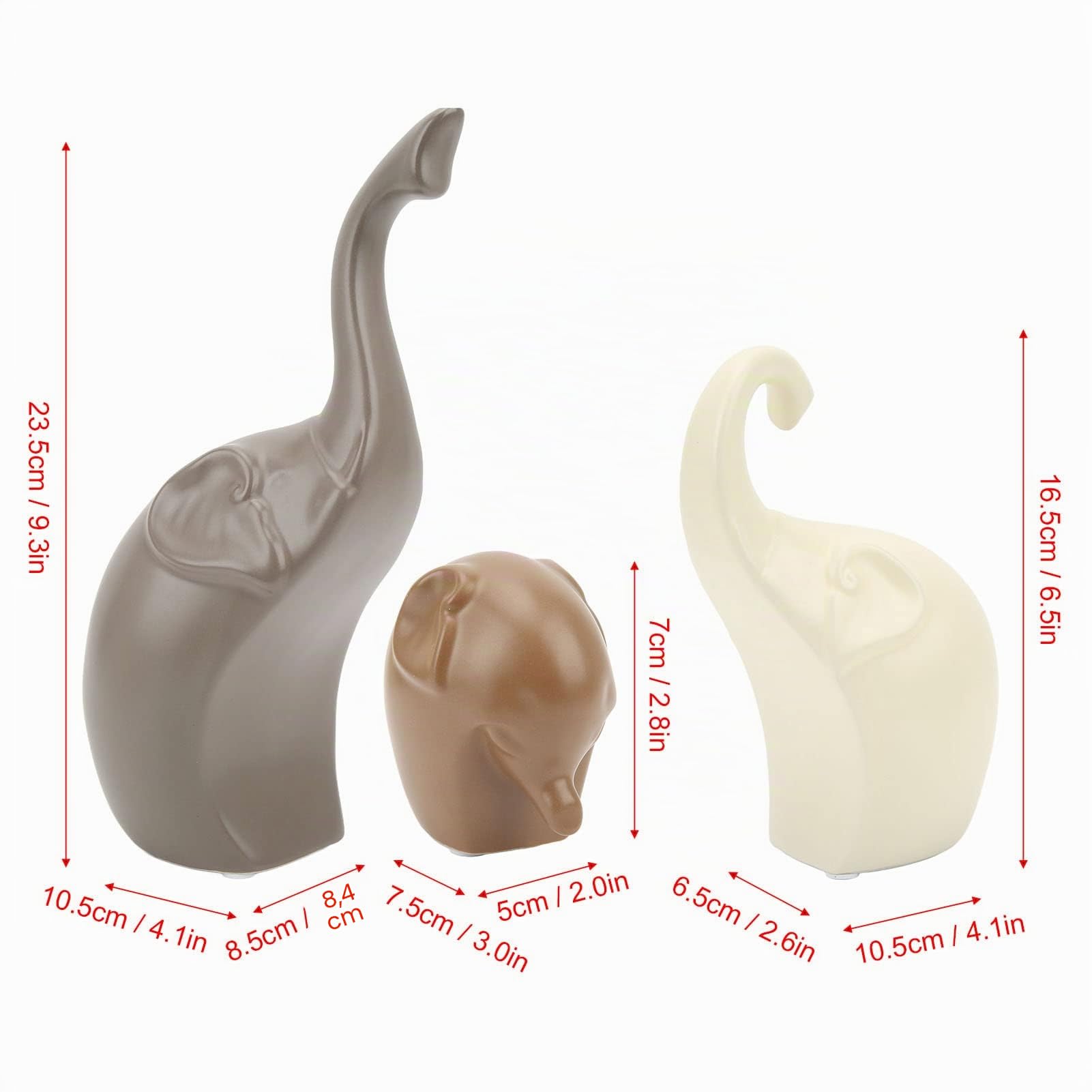 Scultura di Elefante in Ceramica Bianca da 3 Pezzi, Decorazioni Realistiche per la Casa, di Compleanno per la Libreria del Desktop 'Ufficio