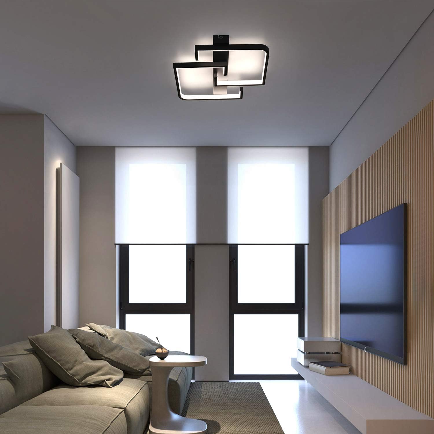 CBJKTX LED Deckenlampe Wohnzimmer Deckenleuchte Schwarz Wohnzimmerlampe | Dimmbar mit Fernbedienung Schlafzimmer 35W Modern Design küchenlampe 3000K 6500K Schlafzimmerlampe Arbeitszimmer küche Büro