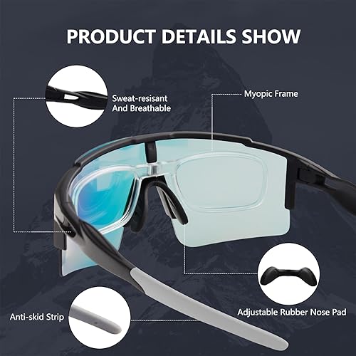 Miniatura 3 de OULAIQI Gafas de sol de ciclismo, polarizadas, para hombres y mujeres, con 1 lente o 3 lentes intercambiables, gafas de béisbol