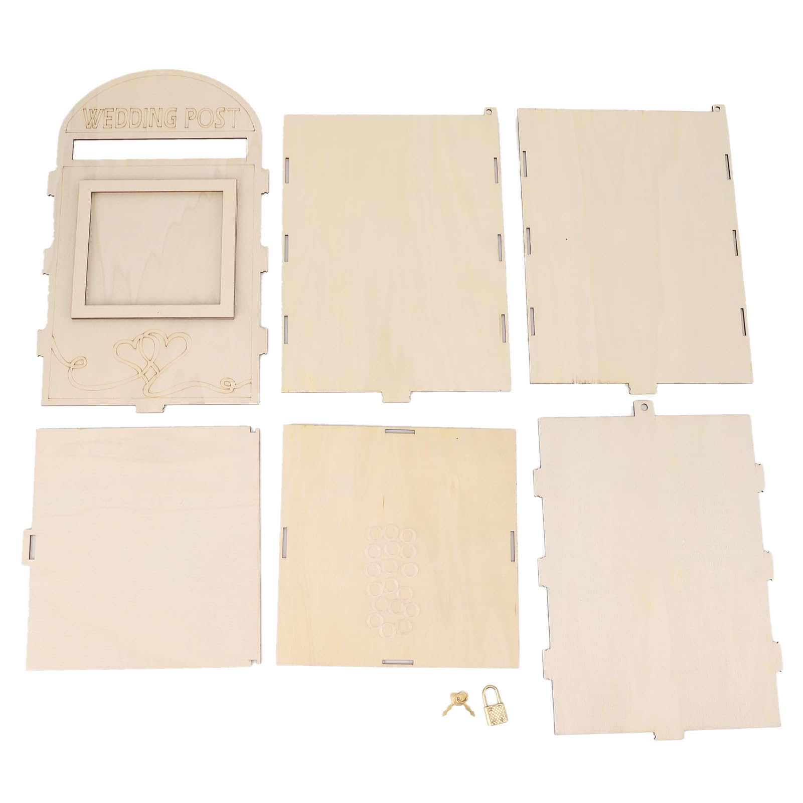 Fofetbfo DIY Hochzeits-Briefkasten, Hölzerner Vintage-Briefkasten mit Schlossschlüssel, Retro-Briefkasten für Empfang, Hochzeitstag, Party-Dekoration(JM01617)