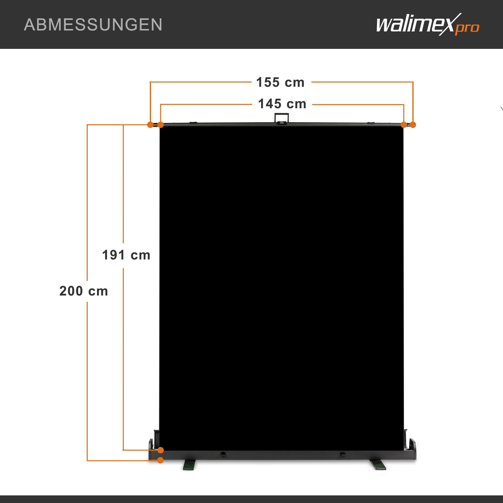 Walimex pro Fondale fotografico a rullo nero 155 x 200 cm, sfondo avvolgibile con supporto, sistema per studi fotografici, pannello ingualcibile ideale per fotografia low-key
