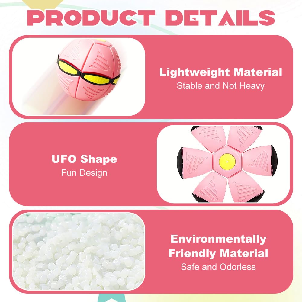 BRTNUP Magic Metaball,Children's Bouncing Ball,Jumping Balls with 6 Light,Flying Saucer,Dual Form Freely Switchable,Parent-Child Interaction Toy Game,Gifts for Teen Boys (Light pink) - Image 3