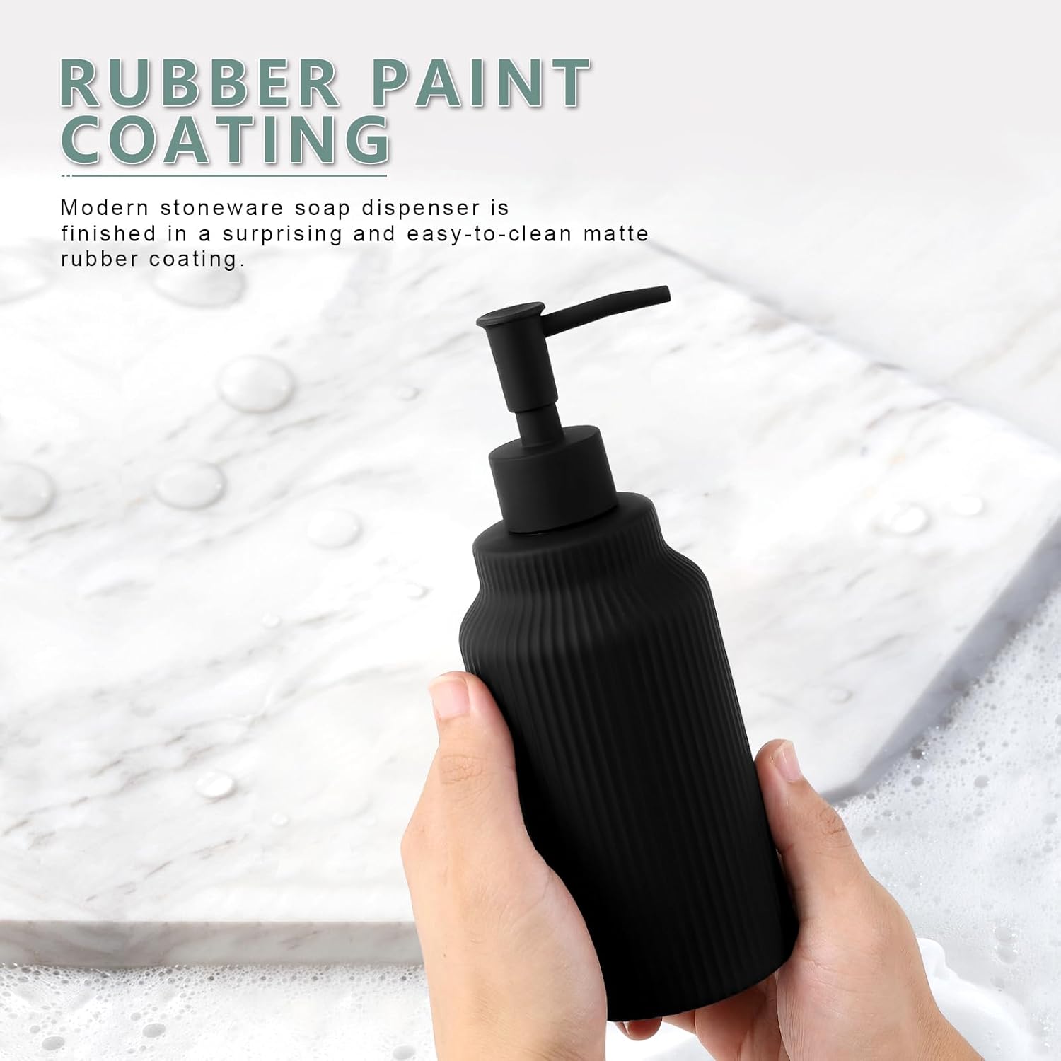 Modern Ceramic Soap Dispenser for Bathroom,14oz Ceramic Soft Touch Hand Lotion Dispenser with Pump,Liquid soap Dispenser for Kitchen Rubber Paint (Black) - Image 2
