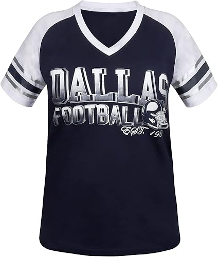 Camisetas raglán Athletic City para mujeres fanáticos del fútbol - Azul marino y blanco