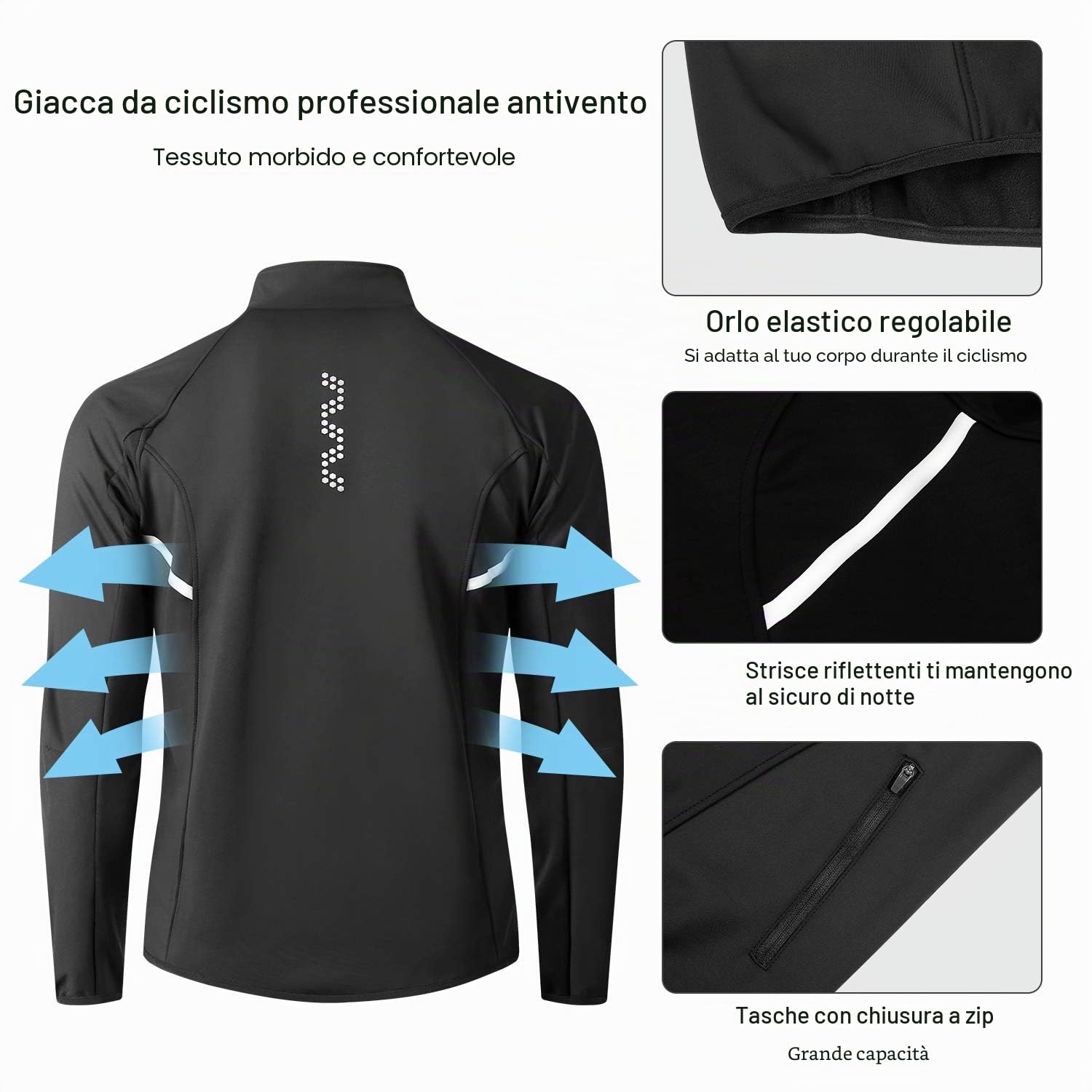LAMEDA Giacca Antivento Uomo da Ciclismo Giubbotto trekking Fodera in Pile Impermeabile Termico Invernale per attività all’aperto
