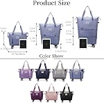 Expandable Rolling Duffle Bag, Travel Tote Bag with Wheels, Large Waterproof Carry On Overnight Bag Hospital Bag Weekender with Spinners & Wet Pocket