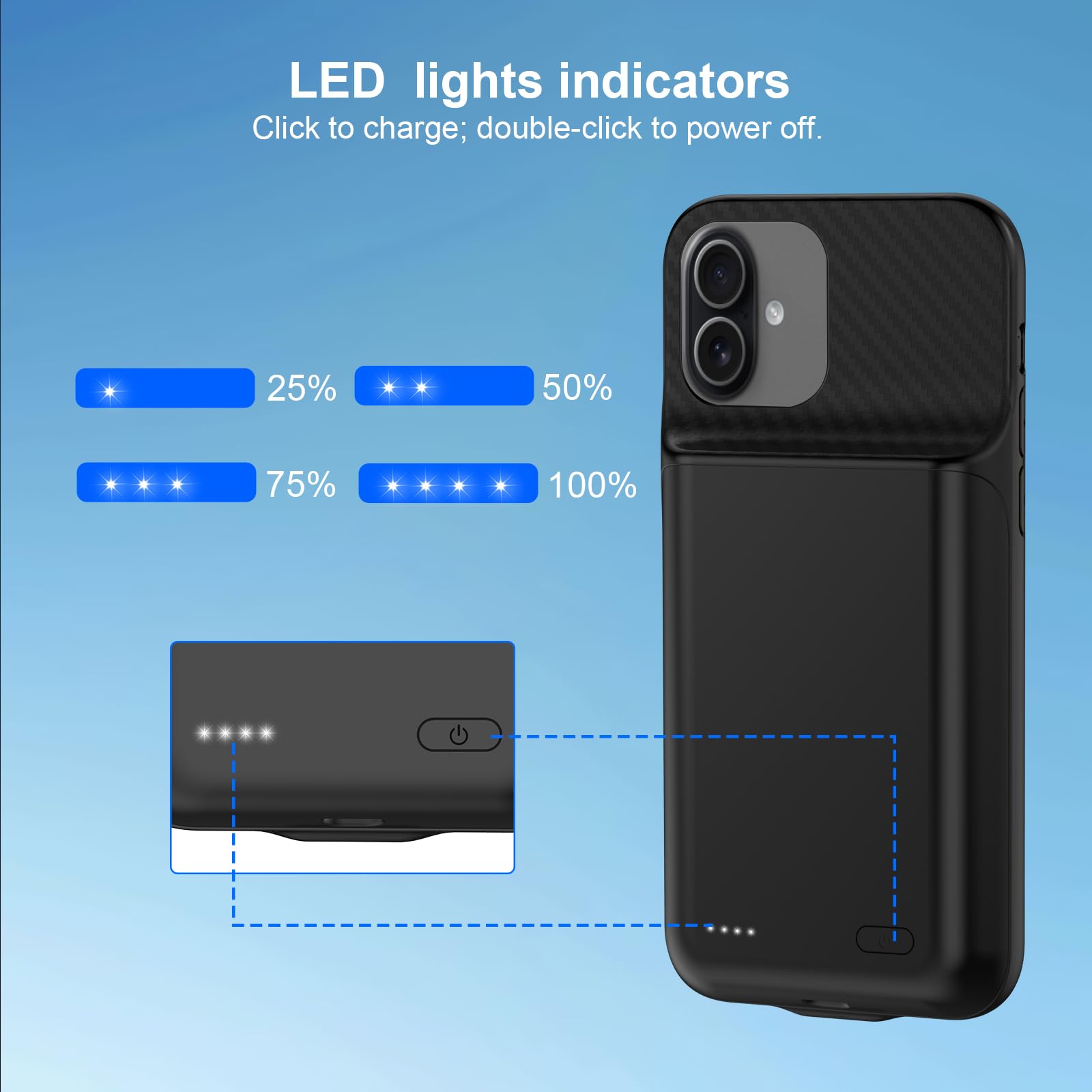 Custodia con batteria per iPhone 17, 7000 mAh, custodia di ricarica portatile ricaricabile compatibile per iPhone 17 (6,3 pollici, nero)