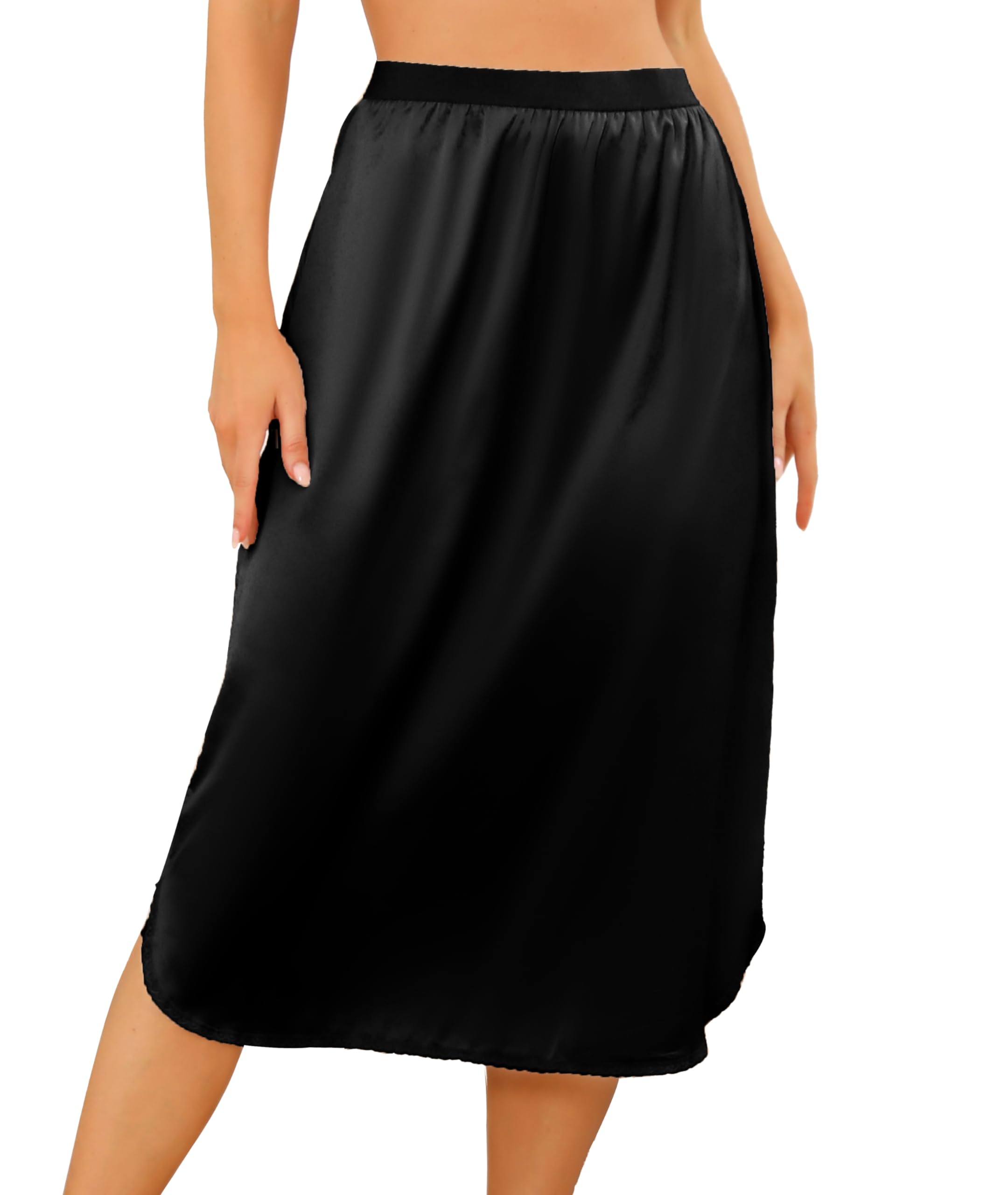 Wikoan Unterrock Damen Petticoat Weich Unterrock Lang Petticoat Elegantes Unsichtbar Spitze Rock Unterkleid Satin S-XXL