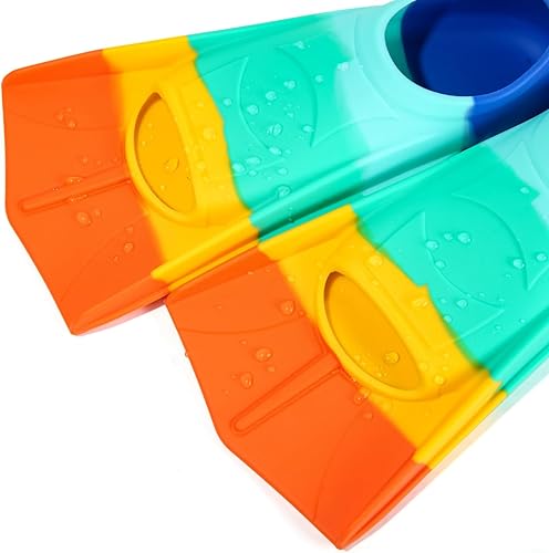 Miniatura 103 de Aletas de natación para niños, aletas cortas para niños y jóvenes, aletas de natación para entrenamiento de natación para niños, niñas, niños Azul,