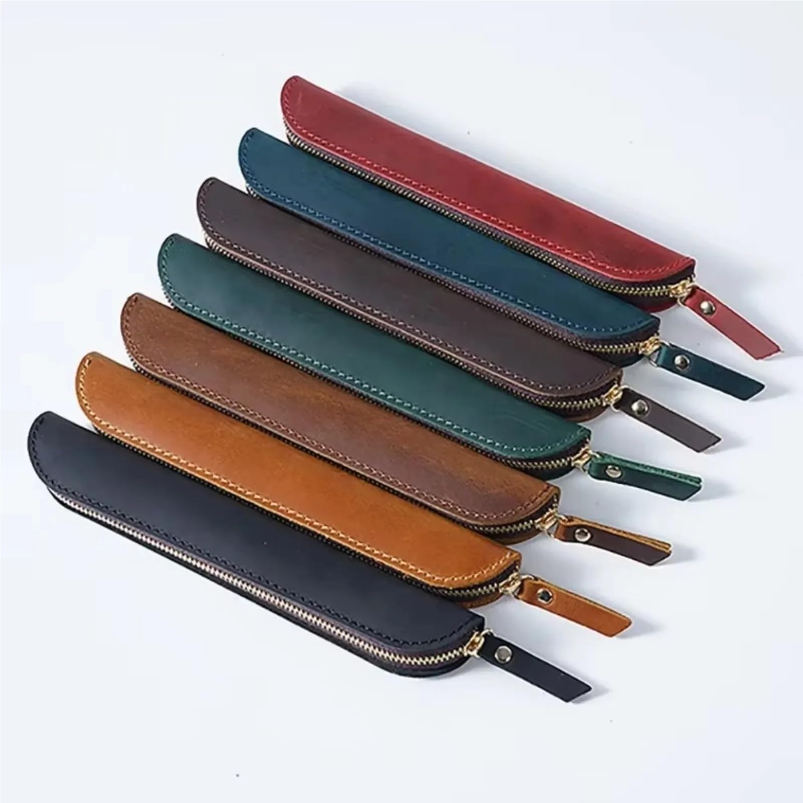 Vintage skóra bydlęca klips na długopis etui zapinane zamek artykuły biurowe skórzany pojemnik ołówki do szkolnego biura podróżnego lodówka tablica(Brown,32pcs)